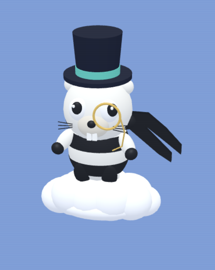 The Gopher, in a top hat and monocle, standing on a little cloud